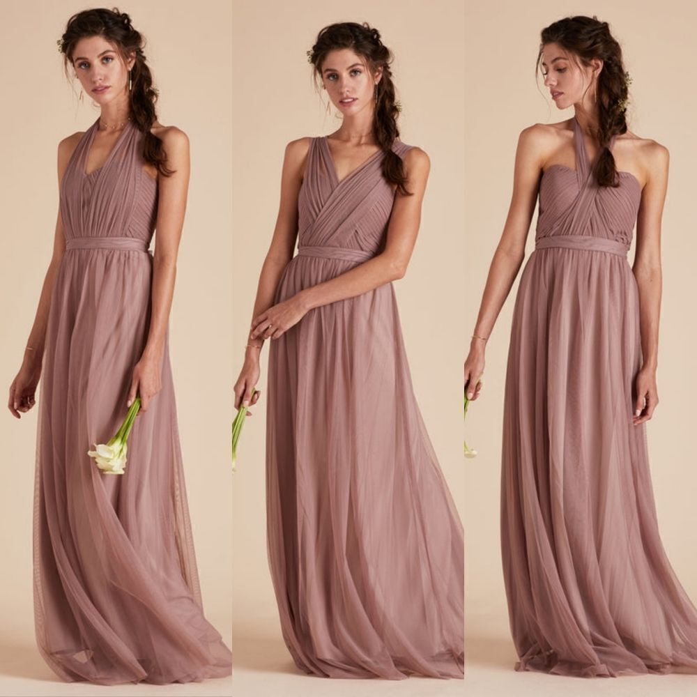 🆕️ Birdy Grey Christina Convertible Sleeve Tulle Bridesmaid Dress Sandy Mauve